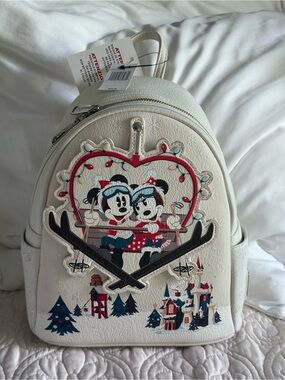 Disney Parks Loungefly Mickey & Minnie Holiday Ski Lift Mini Backpack NWT